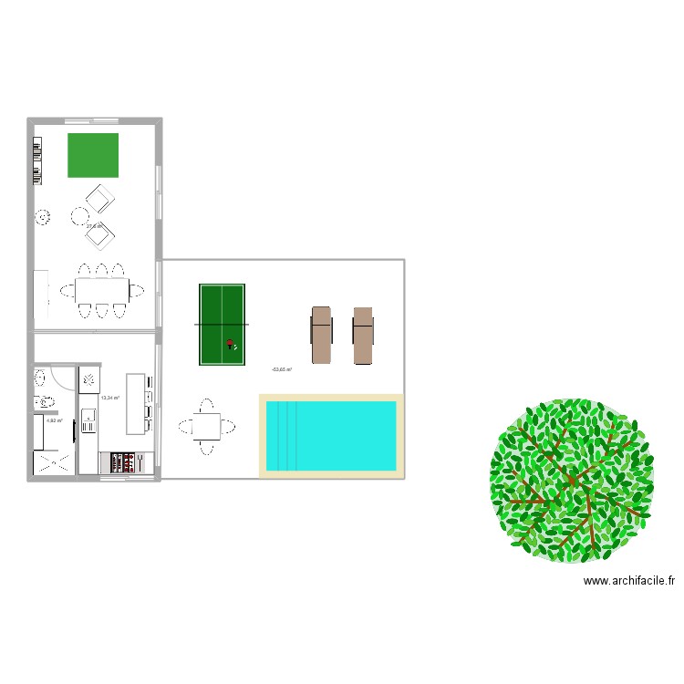 poolhouse 1. Plan de 4 pièces et 59 m2