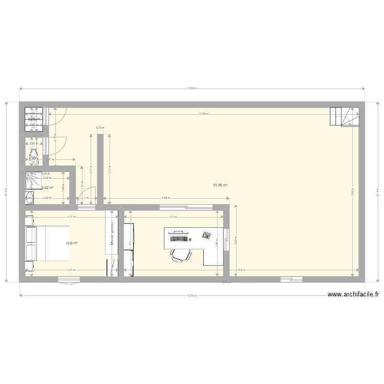 1er etage. Plan de 4 pièces et 108 m2