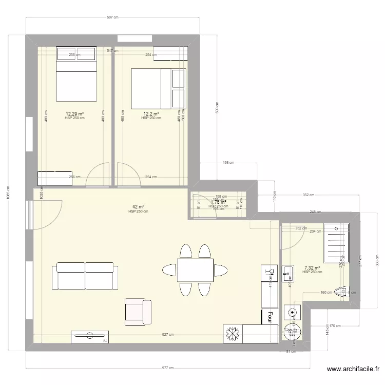 Appartement grange v2. Plan de 