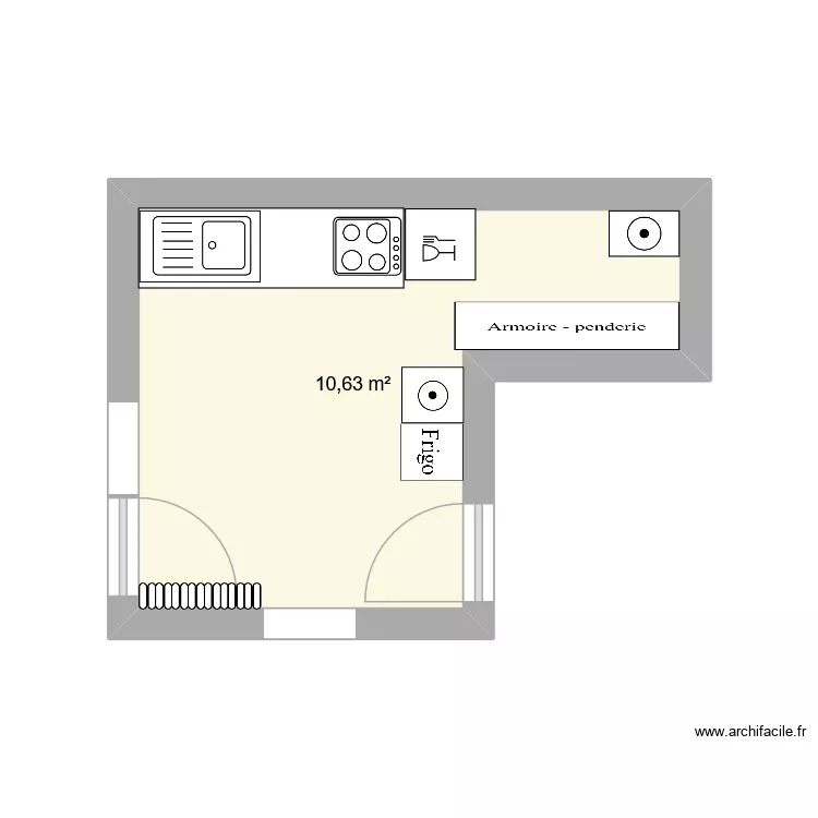 cuisine HDP. Plan de 1  et 11 m²
