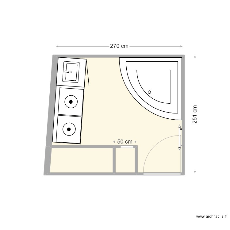 SDB DENIS V1. Plan de 3 pièces et 7 m2
