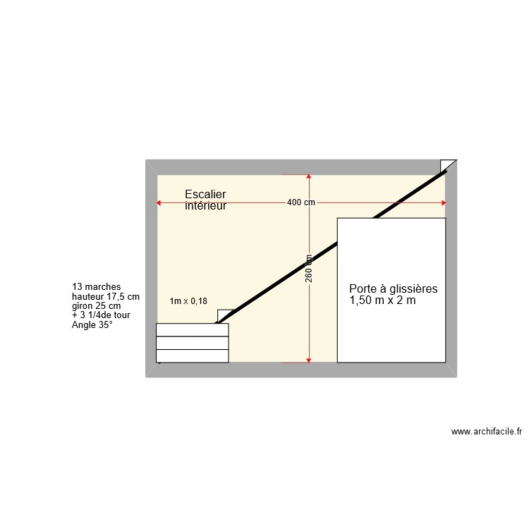 etude escalier aux combles. Plan de 1 pièce et 10 m2