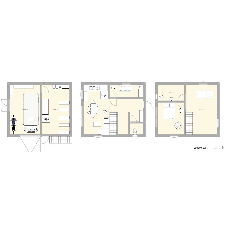 Maison Argentine. Plan de 8 pièces et 117 m2