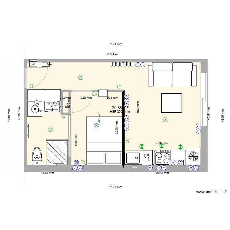 25 Parmentier travaux Nad. Plan de 3 pièces et 26 m2