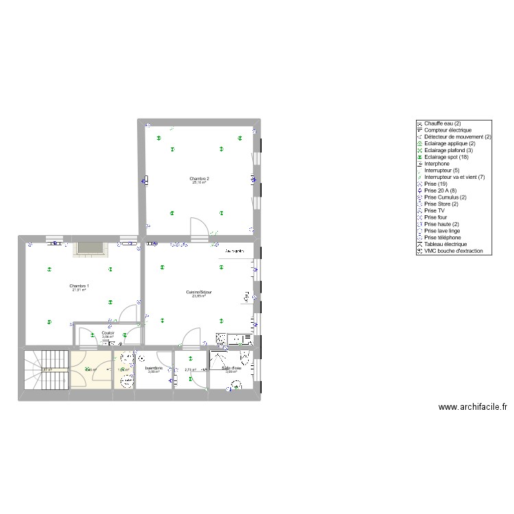 Pharmacie ST Christoly Appartement gauche étage 1 plan éléctricité 10022021. Plan de 10 pièces et 92 m2