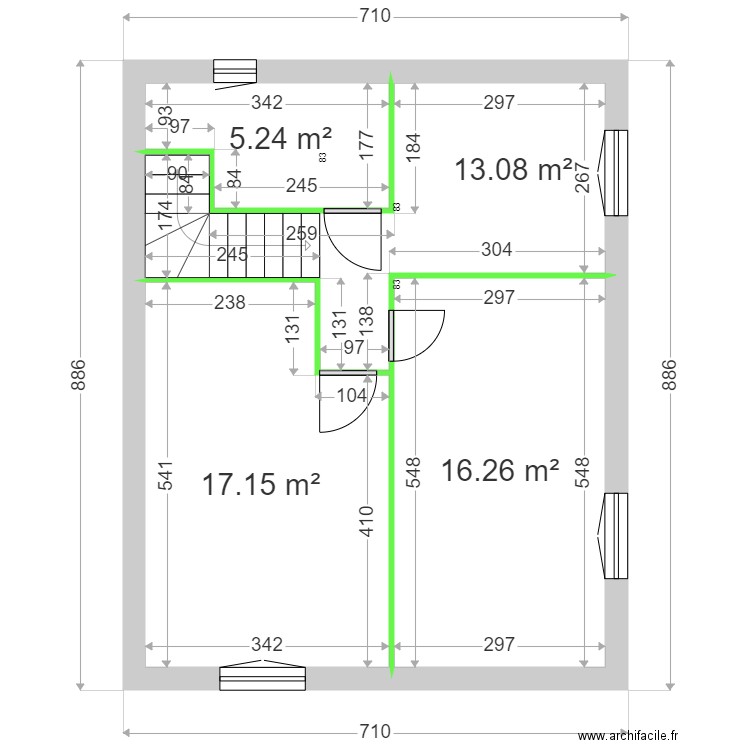 MANIEZ / HIELSCHER ETAGE. Plan de 4 pièces et 52 m2