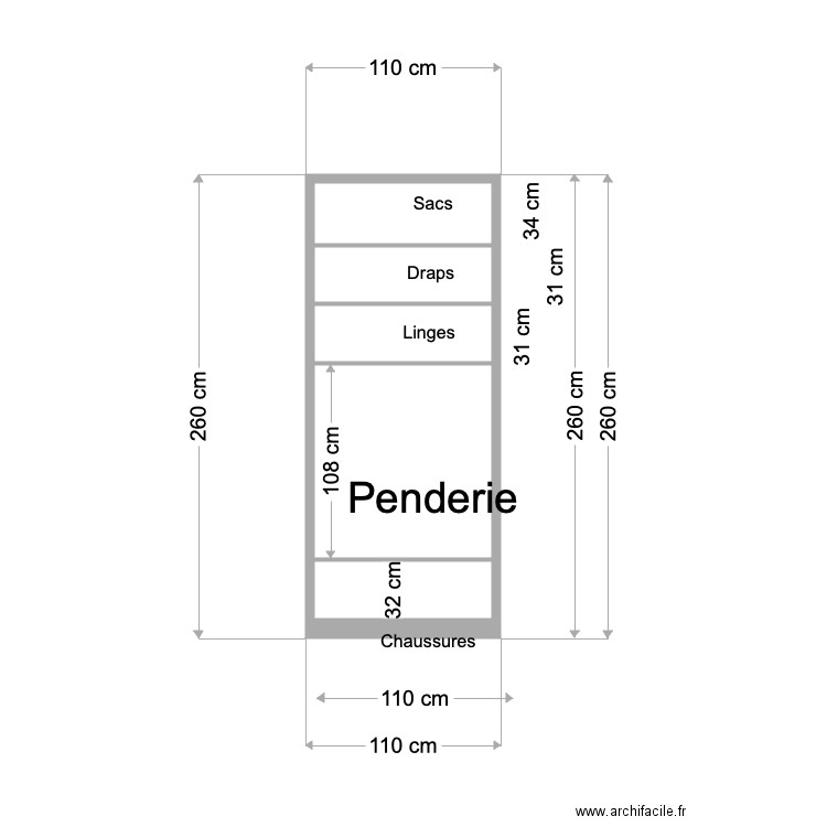 Armoire couloir. Plan de 5 pièces et 2 m2