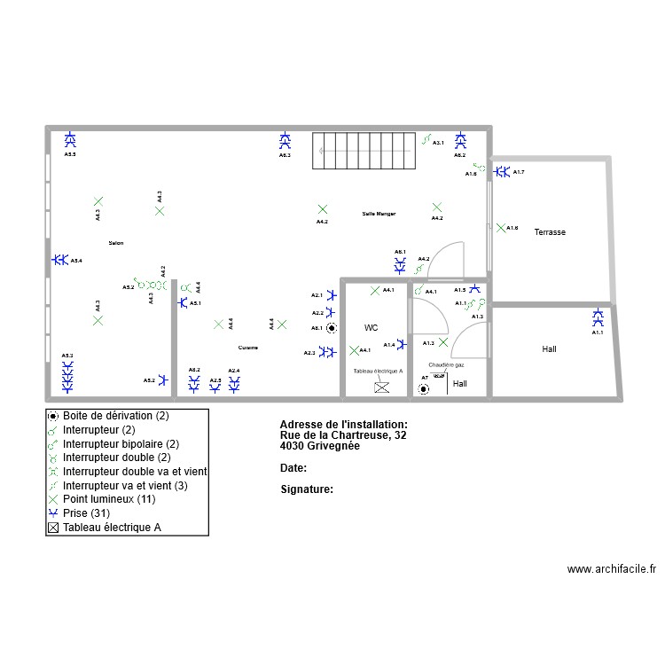 Etage 1 Jadot Perrine. Plan de 5 pièces et 70 m2