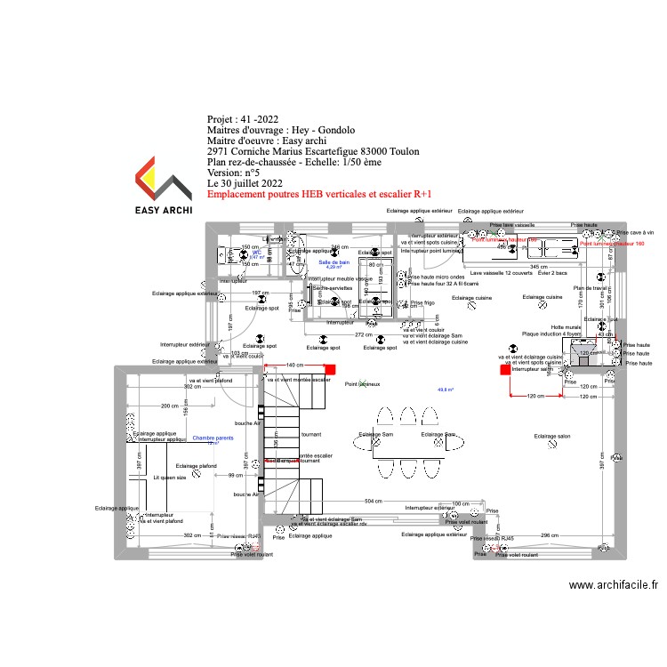 projet Hey emplacement Heb verticaux / escalier R+1. Plan de 4 pièces et 68 m2