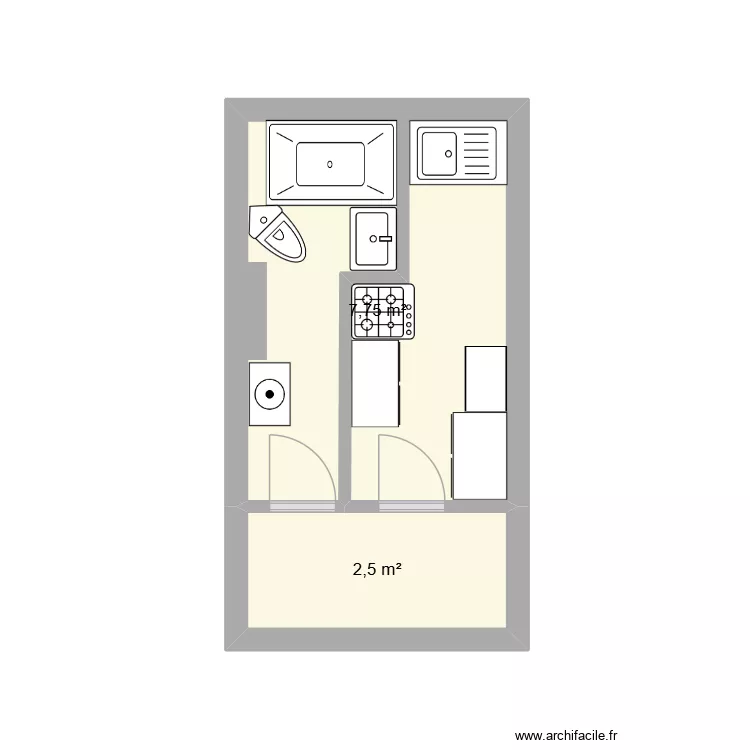 77 Charonne 2 d&eacute;plct cuisine. Plan de 4  et 10 m²