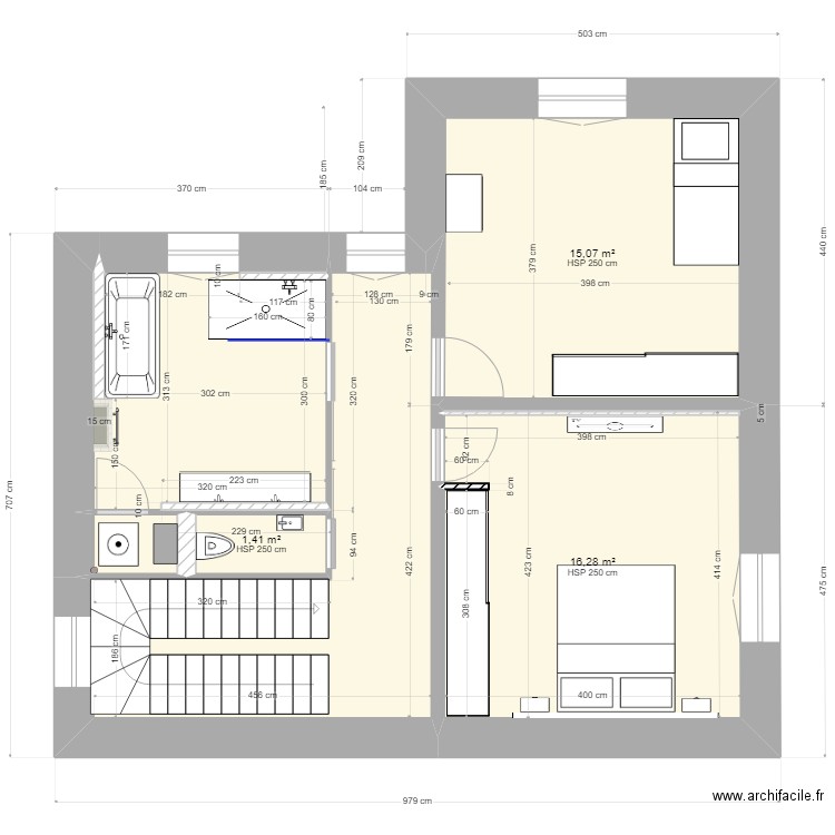 ETAGE LAVELANET. Plan de 5 pièces et 57 m2