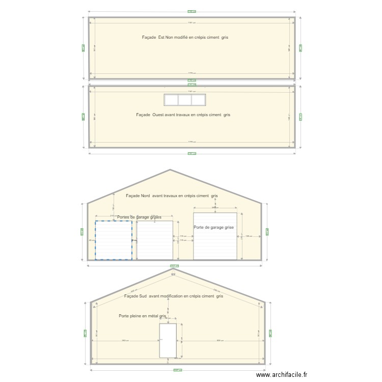 plans facades av travaux. Plan de 4 pièces et 169 m2