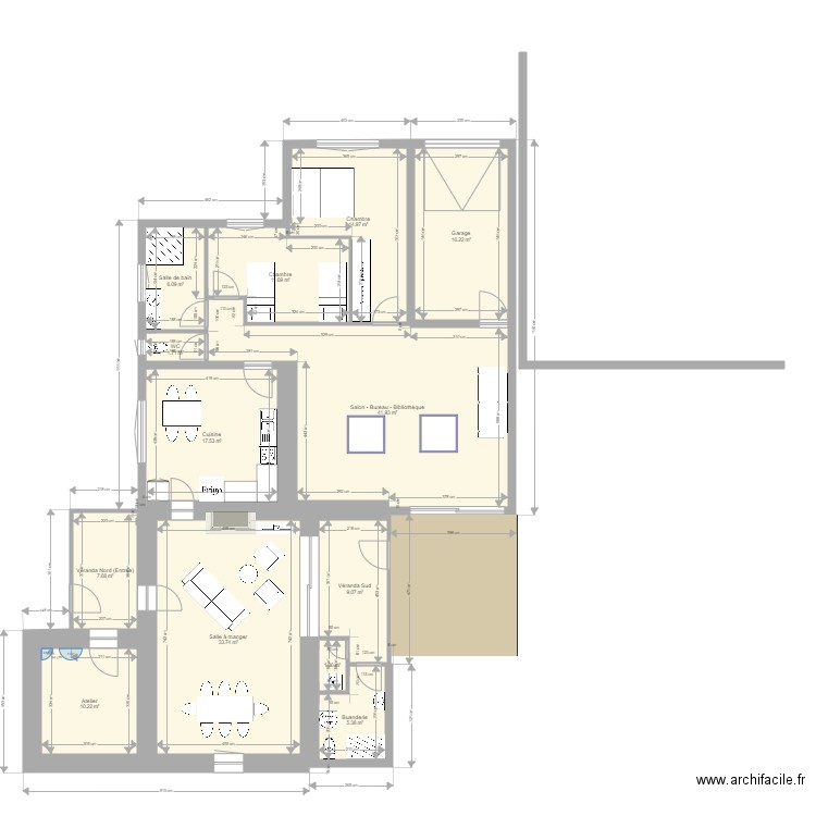 Rénovation et extension de plein pied. Plan de 0 pièce et 0 m2