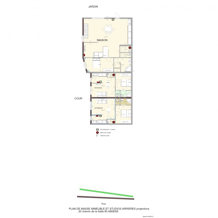 titre. Plan de 15 pièces et 153 m2