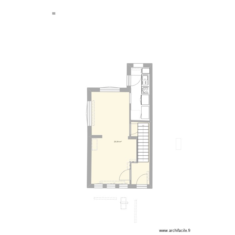 alice rez de chaussée. Plan de 1 pièce et 30 m2