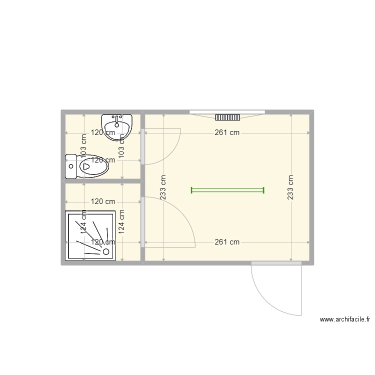 29/28 LP. Plan de 3 pièces et 9 m2