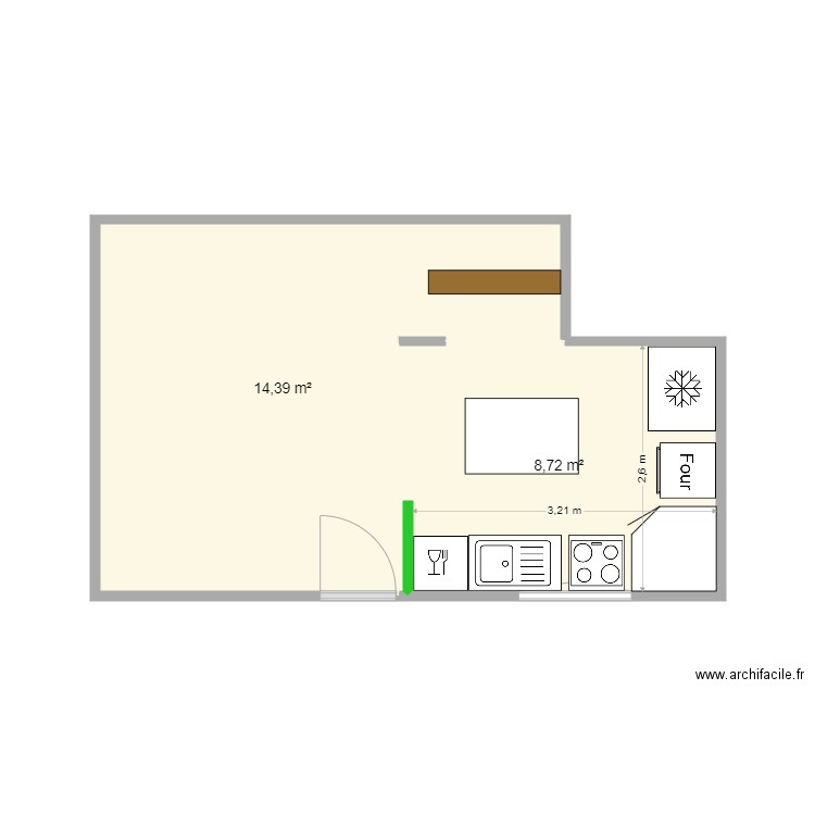 cuisinelucenay. Plan de 2 pièces et 23 m2