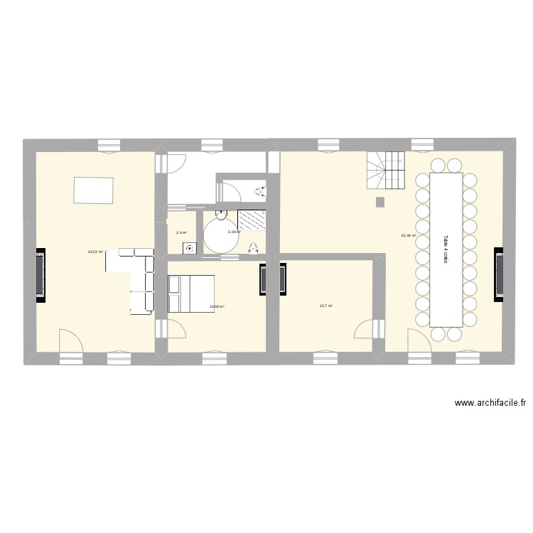 Loc B 3. Plan de 6 pièces et 146 m2