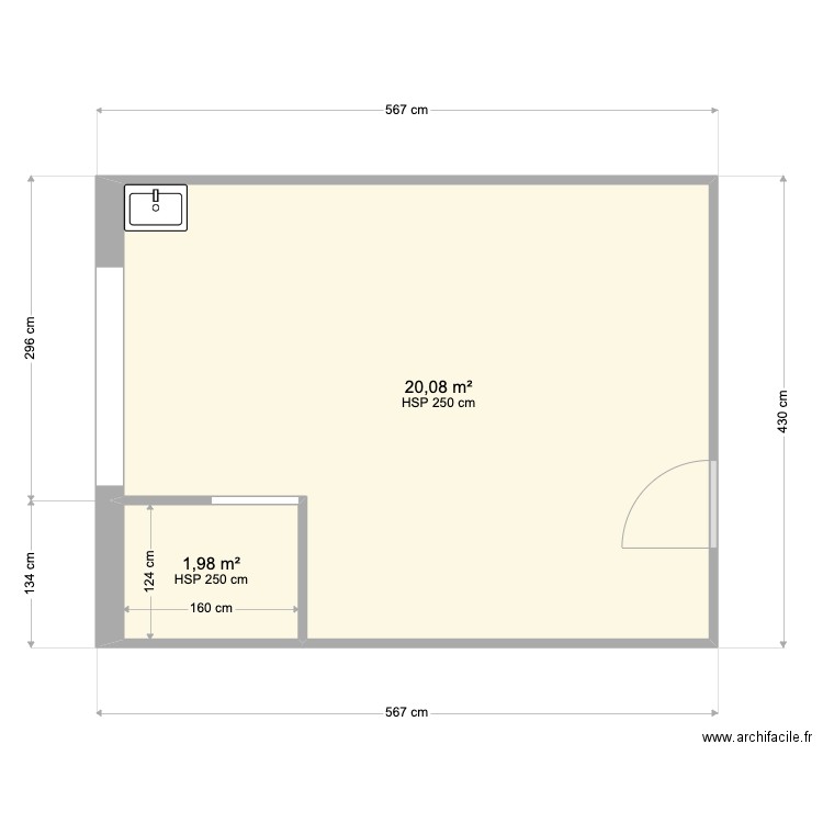 Plan Salle 3. Plan de 2 pièces et 22 m2