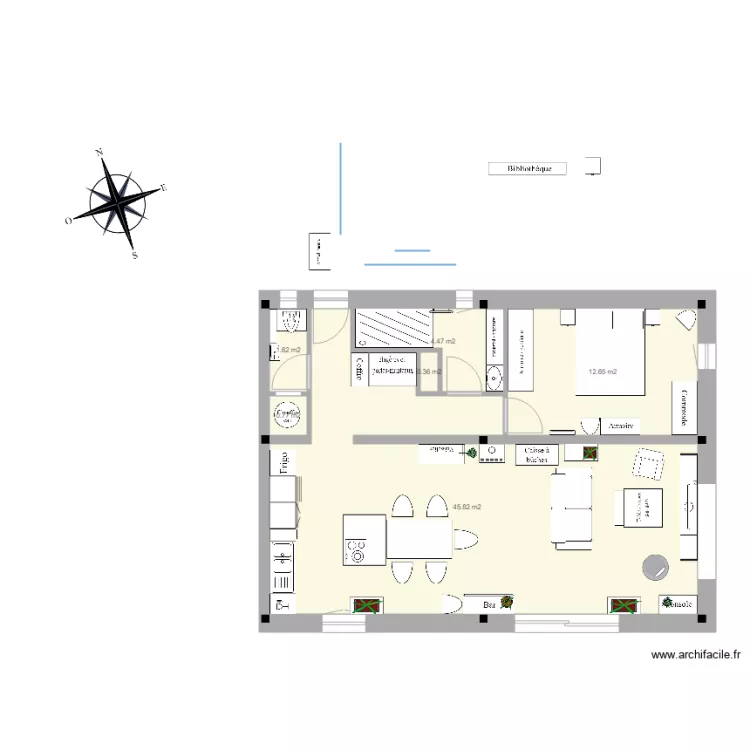 PG appart plain pied pignon est sdb ind&eacute;. Plan de 