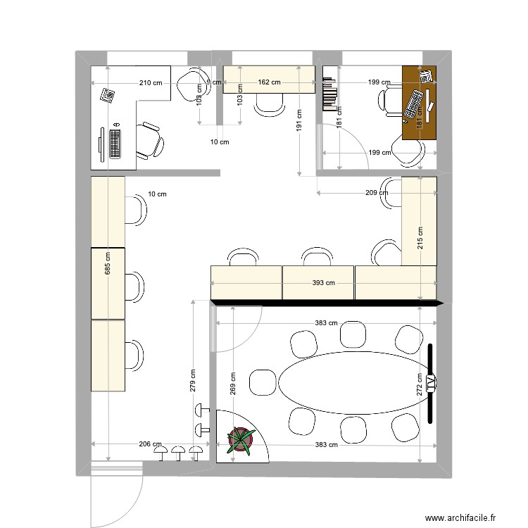 Bureau4. Plan de 3 pièces et 40 m2