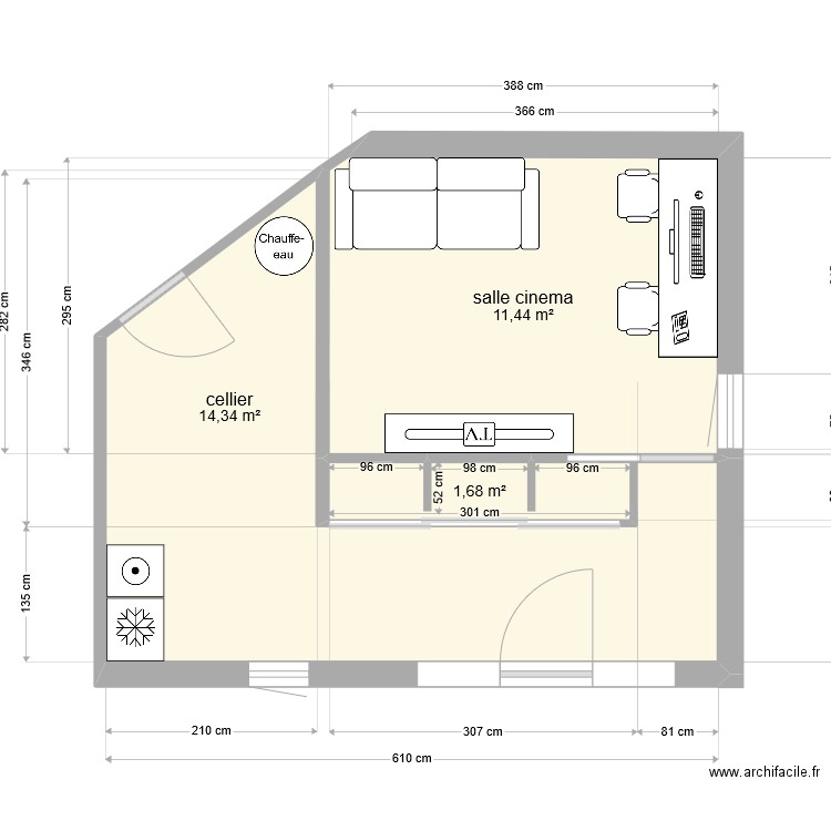 PLAN GARAGE variante 2. Plan de 3 pièces et 27 m2