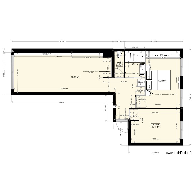 PROJET COUFFON6  BIS. Plan de 6 pièces et 61 m2