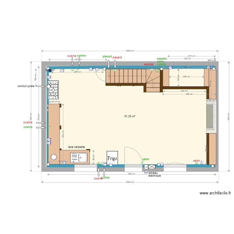 rdc marzan V6. Plan de 2 pièces et 55 m2