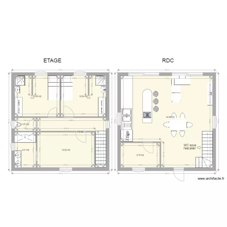 Maison 100m2 Etage. Plan de 