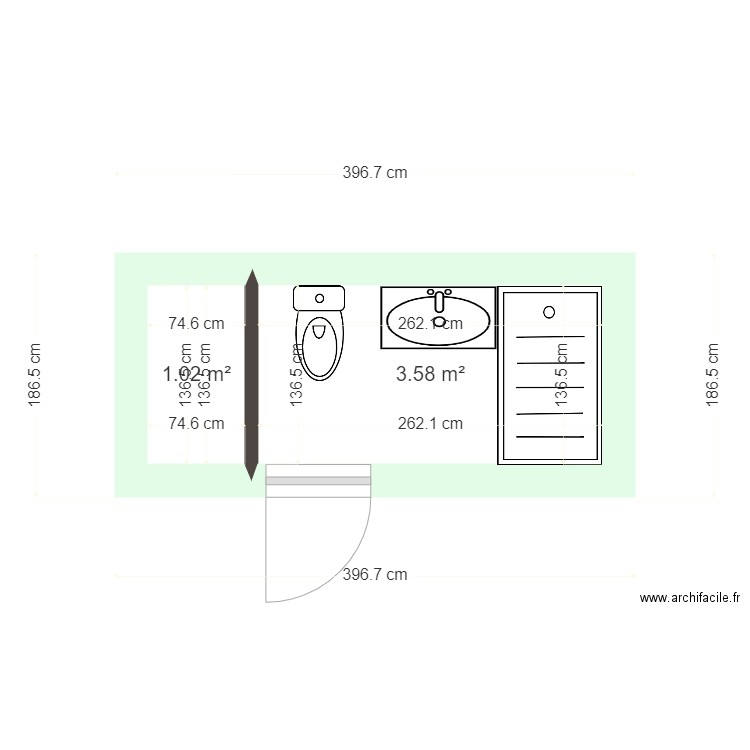 sdb 202. Plan de 2 pièces et 5 m2