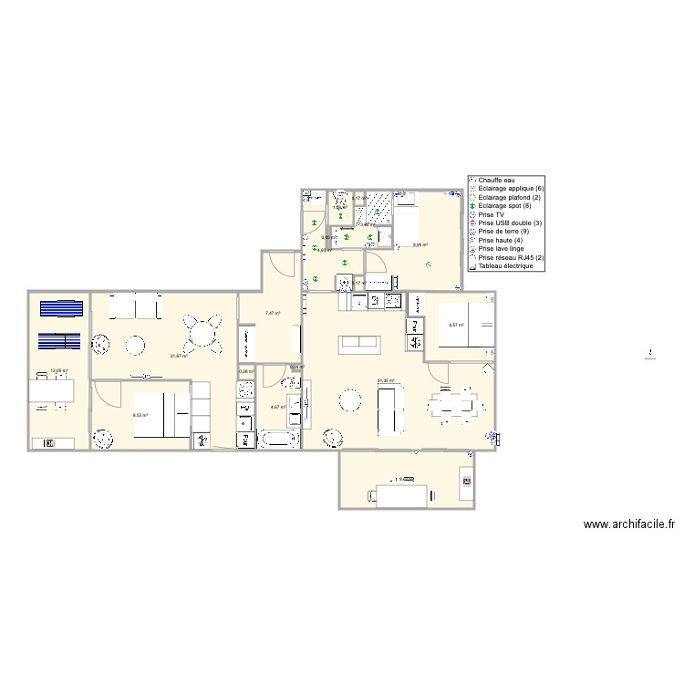 Santa Clara 2 face mer base min Tx. Plan de 17 pièces et 121 m2