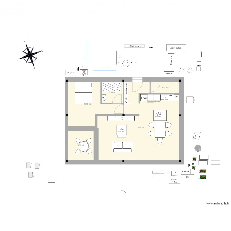 PG appart plain pied plateau loggia pignon est 1. Plan de 5 pièces et 66 m2