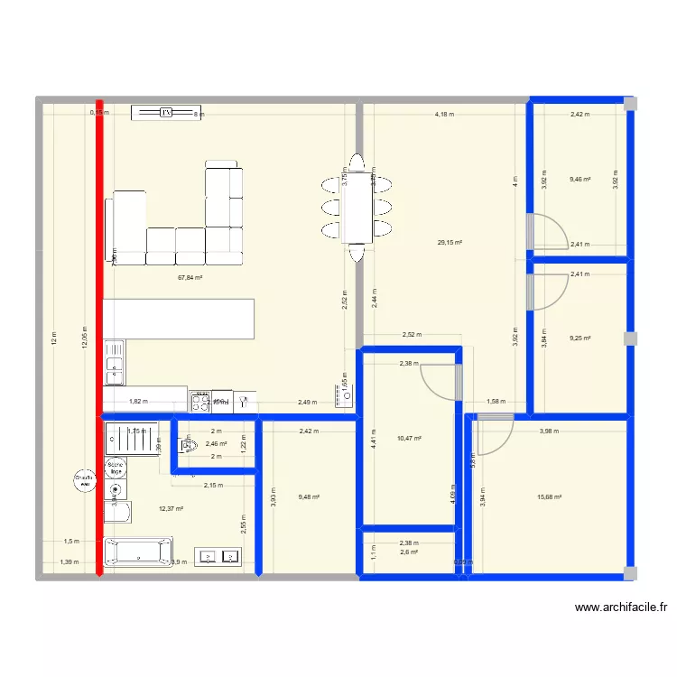 atelier interieur. Plan de 10  et 169 m²