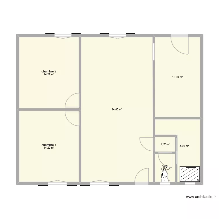 cantine. Plan de 7  et 84 m²