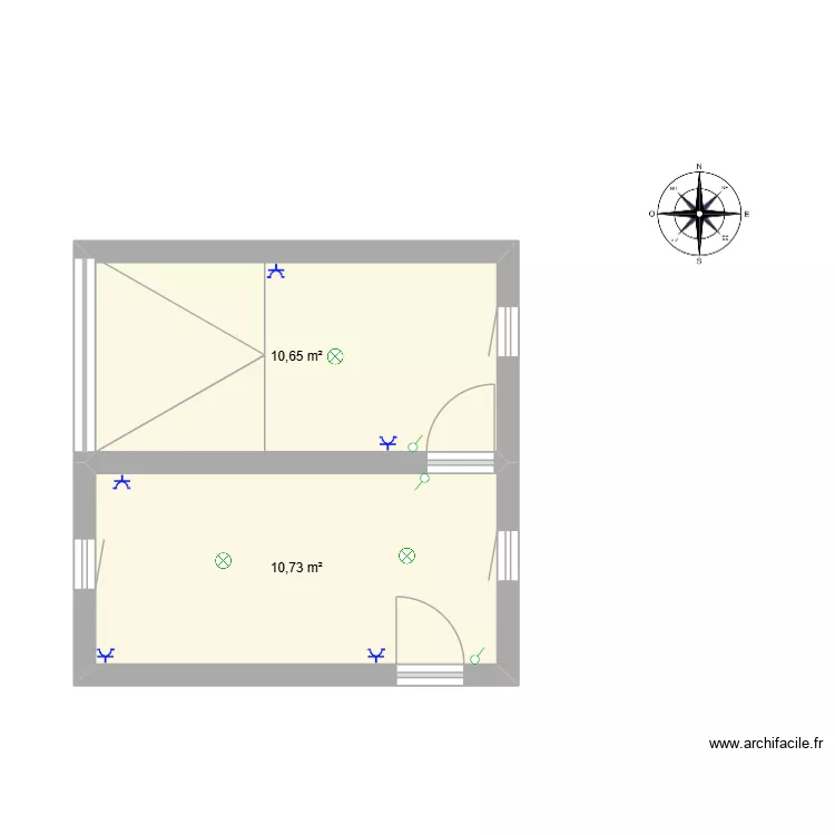 Bureau et garage. Plan de 2  et 21 m²