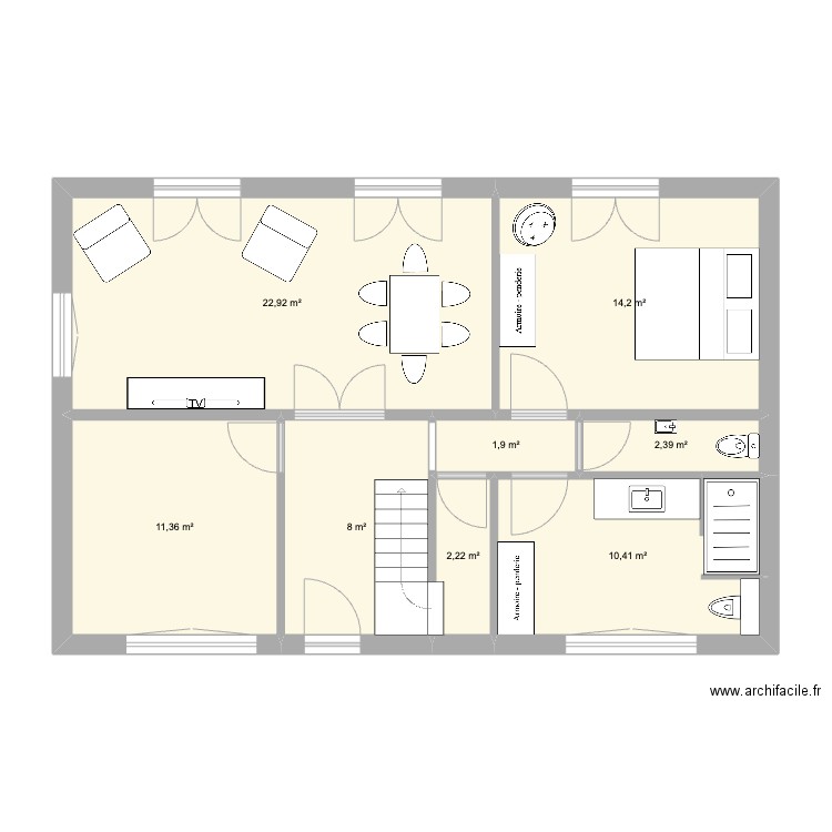 LaesAuthieux_V1. Plan de 8 pièces et 73 m2