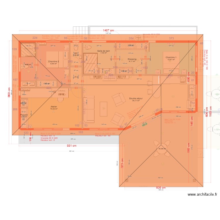 Villa Cocotte Ducos - SDB - TOIT. Plan de 25 pièces et 236 m2