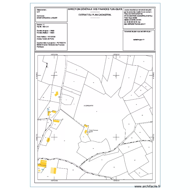 EXTRAIT PLAN CADASTRAL TERRASSE EST. Plan de 