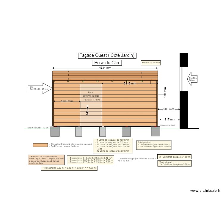 Pose du clin façade Ouest. Plan de 0 pièce et 0 m2
