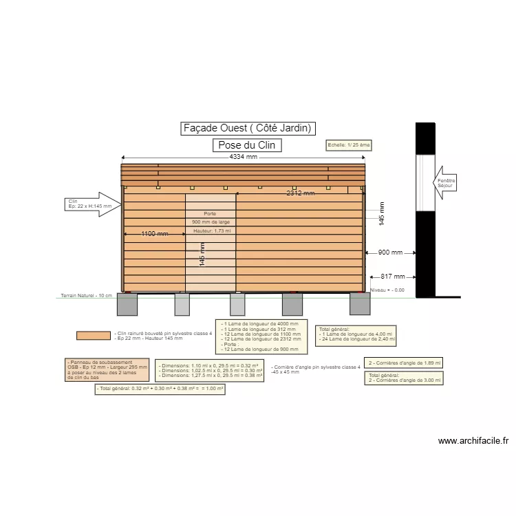 Pose du clin fa&ccedil;ade Ouest. Plan de 