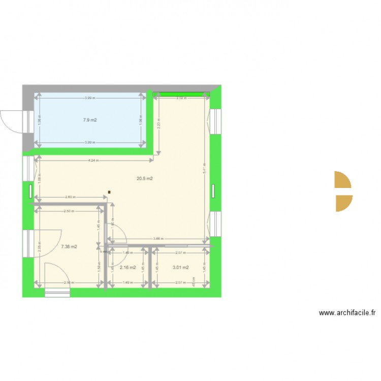 Pièce HUGO avec isolation sans meuble. Plan de 5 pièces et 41 m2