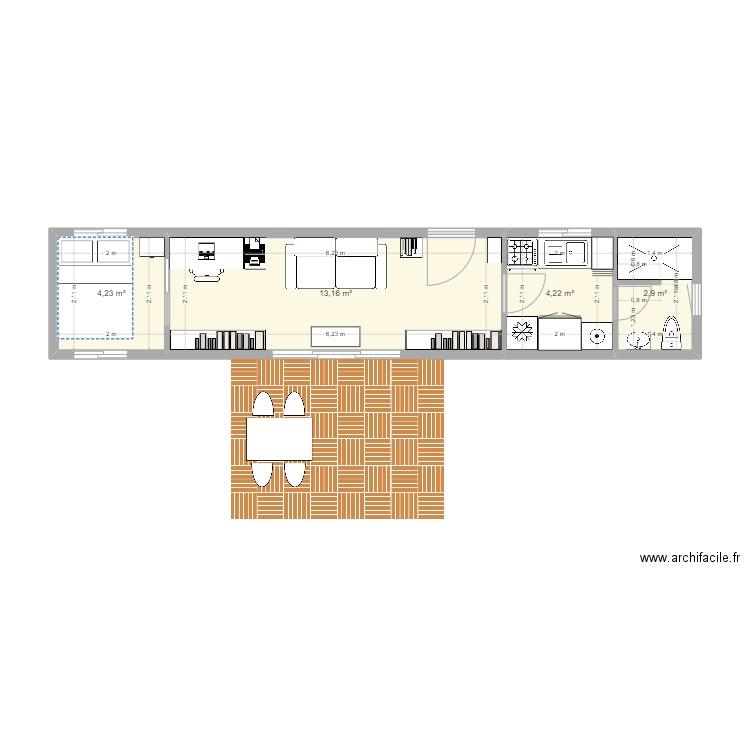 Container 40 feet nouvel essai 9. Plan de 4 pièces et 25 m2