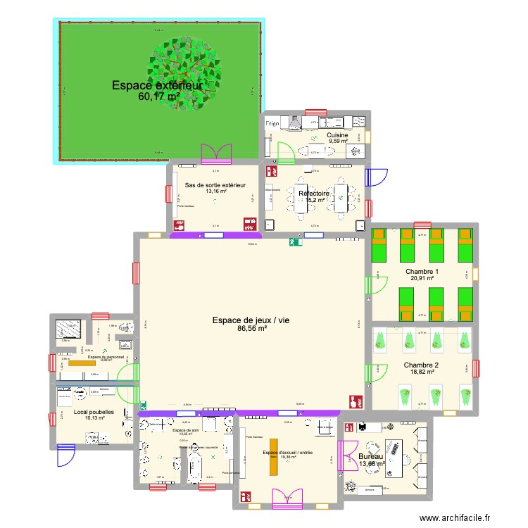 Crèche idéale avec affaires . Plan de 12 pièces et 291 m2