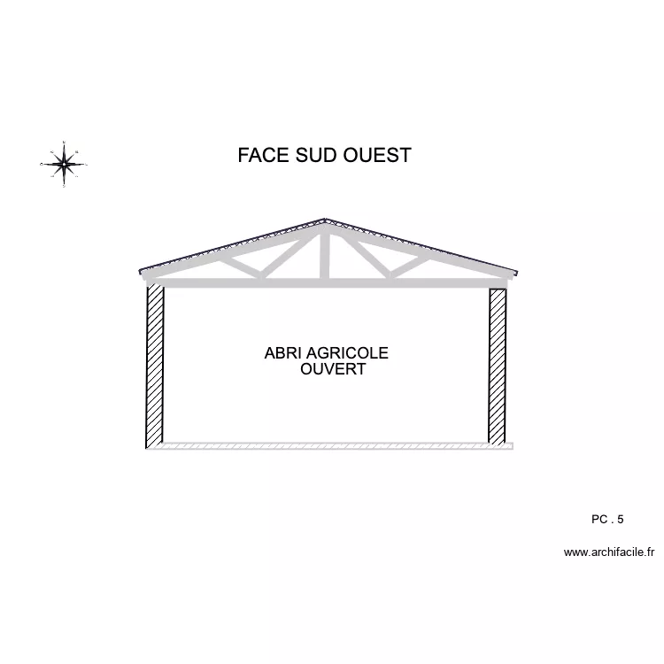 FACE SUD OUEST abri agricole. Plan de FACE SUD OUEST abri agricole. Plan de