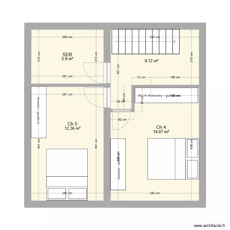 R+1 - 2 ch / 1 sdb. Plan de R+1 - 2 ch / 1 sdb. Plan de