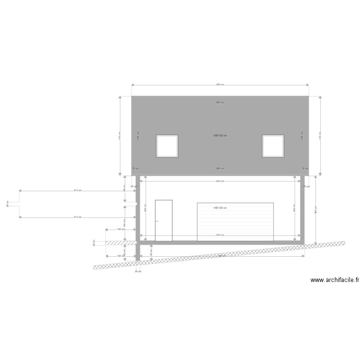 facade garage. Plan de 0 pièce et 0 m2