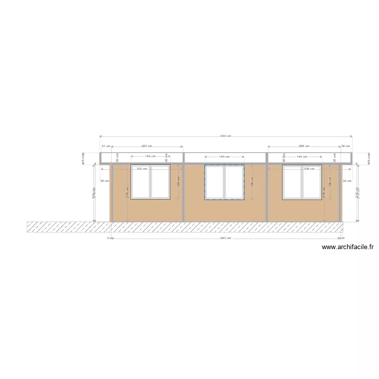 Facade V&eacute;randa avec fen&ecirc;tre 03 fevrier. Plan de 