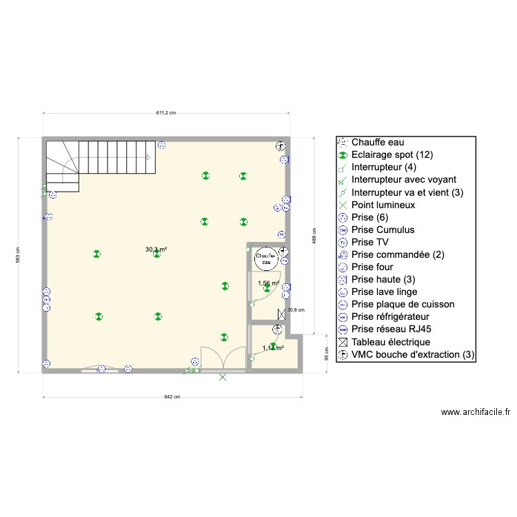 st romain . Plan de 3 pièces et 33 m2