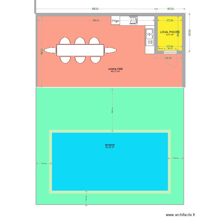 piscine David-Annie. Plan de 3 pièces et 131 m2