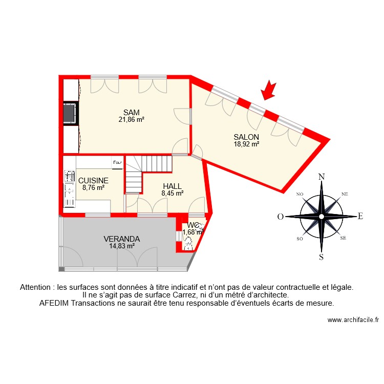 BI 7917 RDC . Plan de 9 pièces et 78 m2